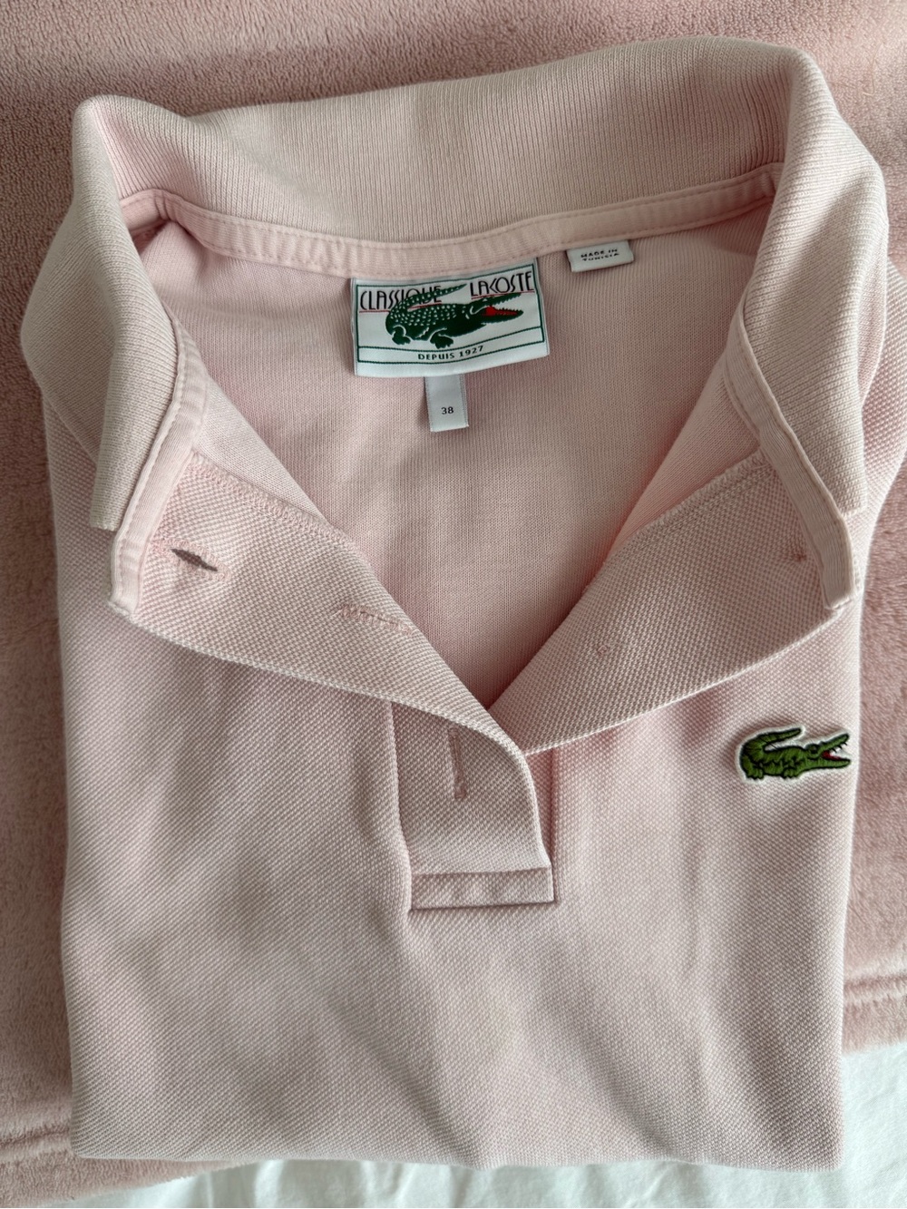 Lacoste Pale Pink Polo with Green Croc Logo - Picture 2 of 3